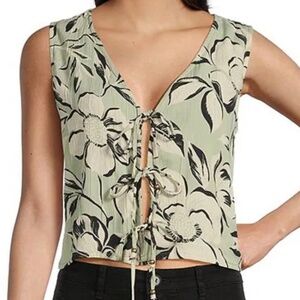 NWT Angie Sleeveless Green / Black V-Neck Floral Triple Tie Top (Size M)